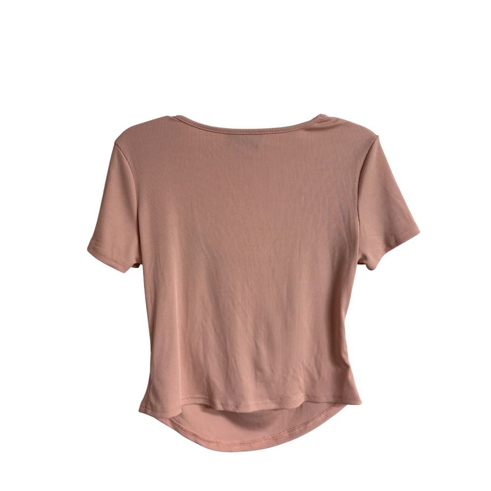 Cider Blush Pink Ribbed Draped Cowl Neck Short Sleeve Top XL Y2K - Picture 2 of 8
